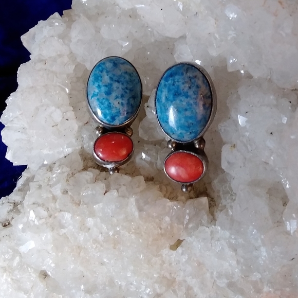 Sun West Silver CO. Jewelry - Vintage Sun West Sterling Denim Lapis Earrings